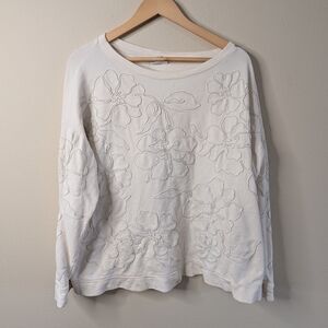 J. Jill Floral Embroidered Sweatshirt Womens XL Cream Oversized Cotton Pullover